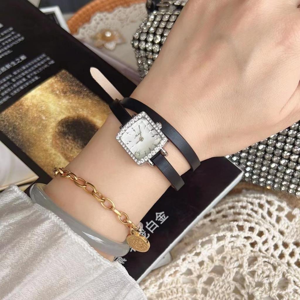 Small Dial Women'S Watch Quartz Watch Double Circle Thin Belt Diamond-Encrusted Small Square Watch Women 22032