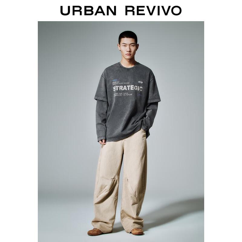 UR Men s Faux Two-Piece Letter Oversized Long Sleeve T-Shirt S (XS-S)