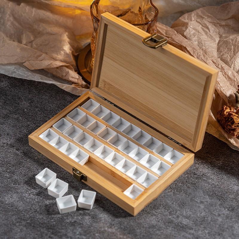 24/36/42/48 Grids Portable Bamboo Wood Square Nail Polish Palette Case Nail Art Painting Storage Box Empty Diy Nail Polish Glue