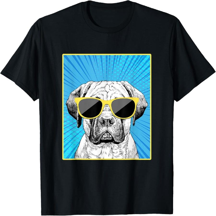 Bullmastiff Portrait Pop Art Bull Mastiff Dog Sunglasses T-Shirt XXXXXL чёрный