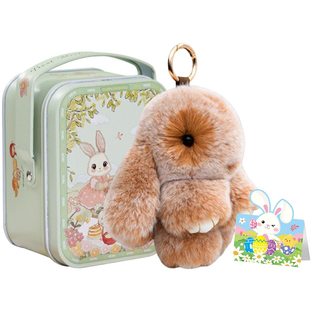 Glückskaninchen Schlüsselanhänger mit Blechdose & Grußkarte Niedlicher Plüsch-Kaninchen Schlüsselanhänger für Taschen Rucksäcke Kaninchen Anhänger Ostergeschenke