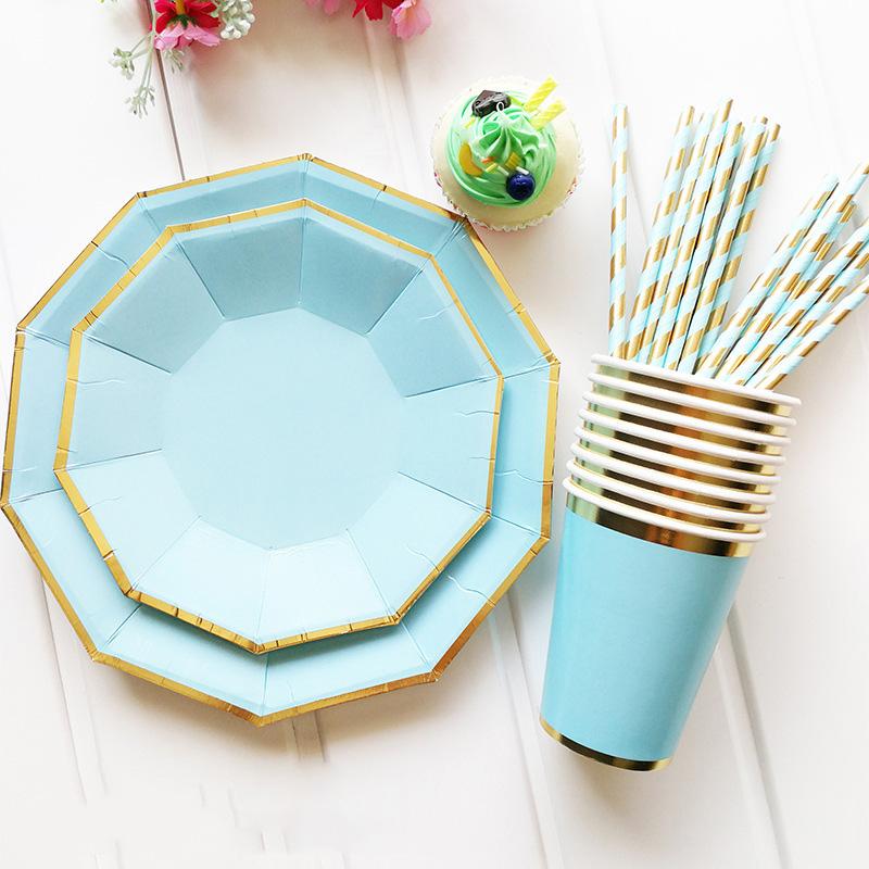 8 PCS/Lot Party Paper Plates Cups Pink Gold Happy Birthday Party Wedding Decoration Baby Shower Tableware Kids Birthday Decor