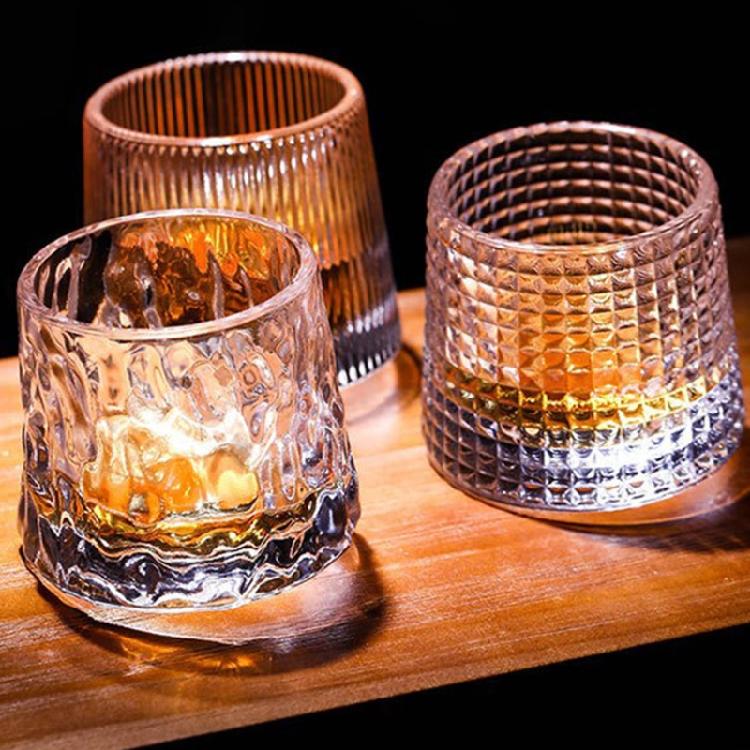 Whiskey Glasses Rotating Cups 2pcs Tumbler Men Drinking Cocktail Wine Rum Glass