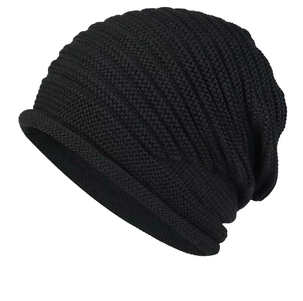 Men's and Women's Autumn and Winter Knitted Cap Warm Wool Cap Outdoor Pile Cap Fashion Rolled Edge Wrap-around Head Hat