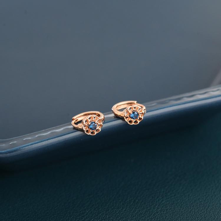 Rose Gold Earrings Simple and Compact Hollow Chain Flowers Royal Blue Gentle Wind Earrings