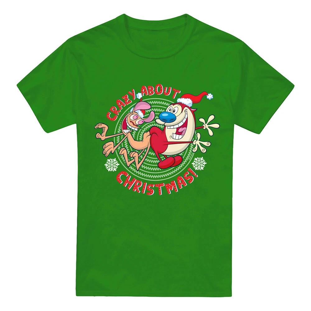 

Ren & Stimpy Crazy About Christmas 100% Cotton T-shirt Mens Tees Top S-2XL, Kelly Green XL