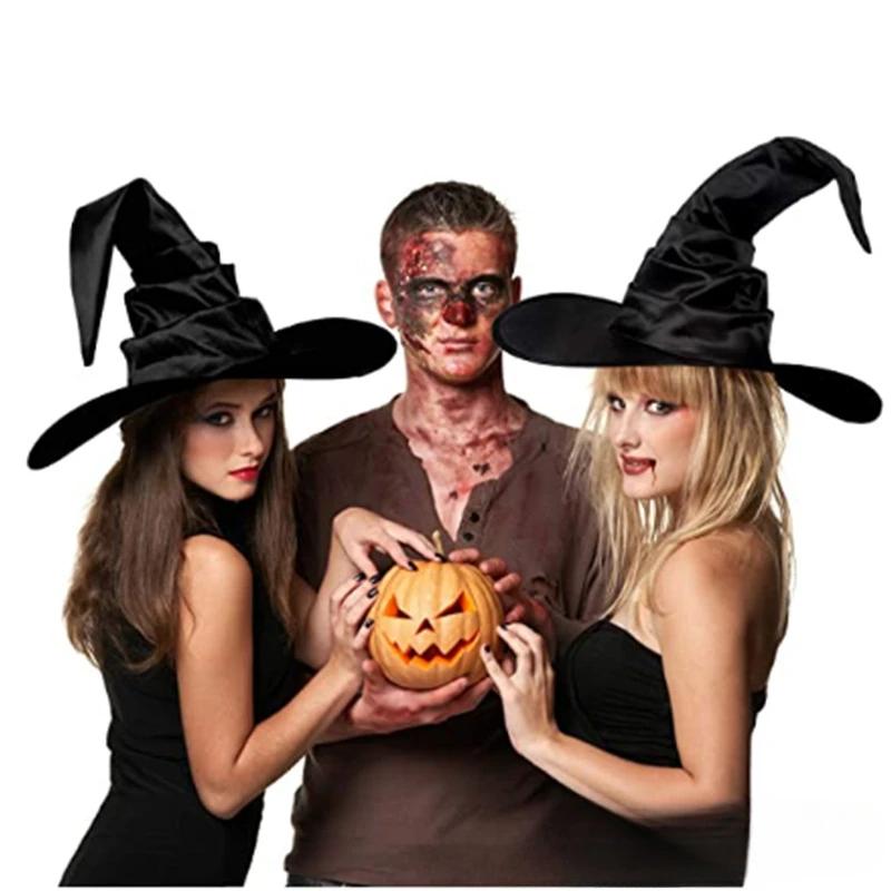 Halloween Witch Hat - Foldable Wizard Cosplay Headgear, Black Devil Cap for Adults Women Men, Party Costume & Decor