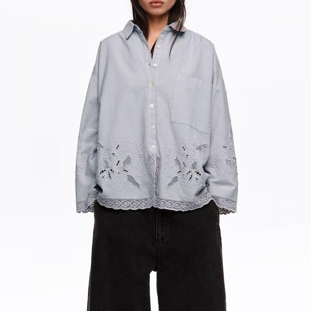 

Bimba Y Lola Straight Fit embroiderY Detail Shirt Blue B265awb004blb Blue/XS