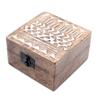 Wooden Box Whitewashed Aztec Design 10x10 Cm