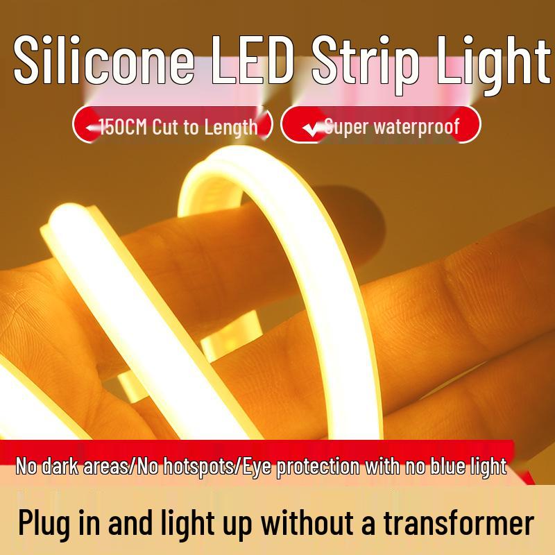 220V High CRI COB LED Strip: Waterproof, Flexible Silicone, IP65 for Living Room & Outdoor Use