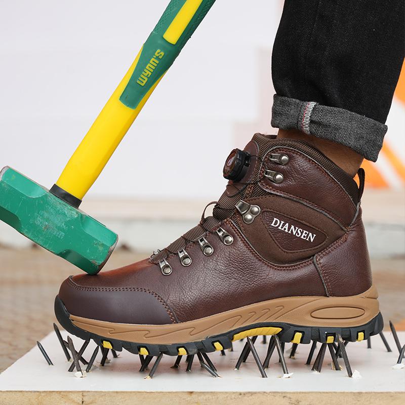 Rubber Soles Non-slip Work Boots for Men Rotating Button Safety Shoes Steel Toe Sneaker Male Puncture Proof Protective Boots
