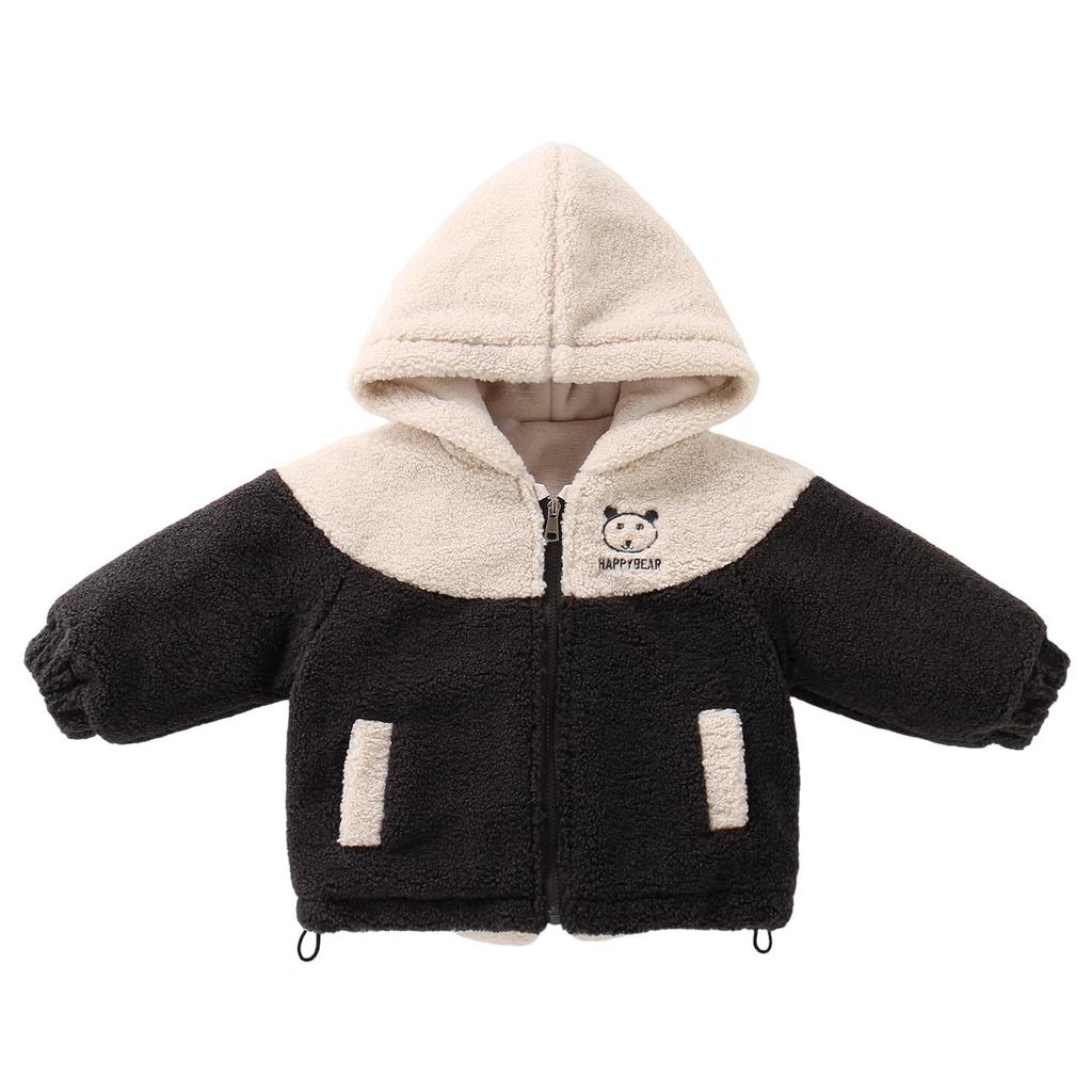 Boys' Cartoon Fleece Sweater with Velvet, Winter Three-Layer Quilted Jacket