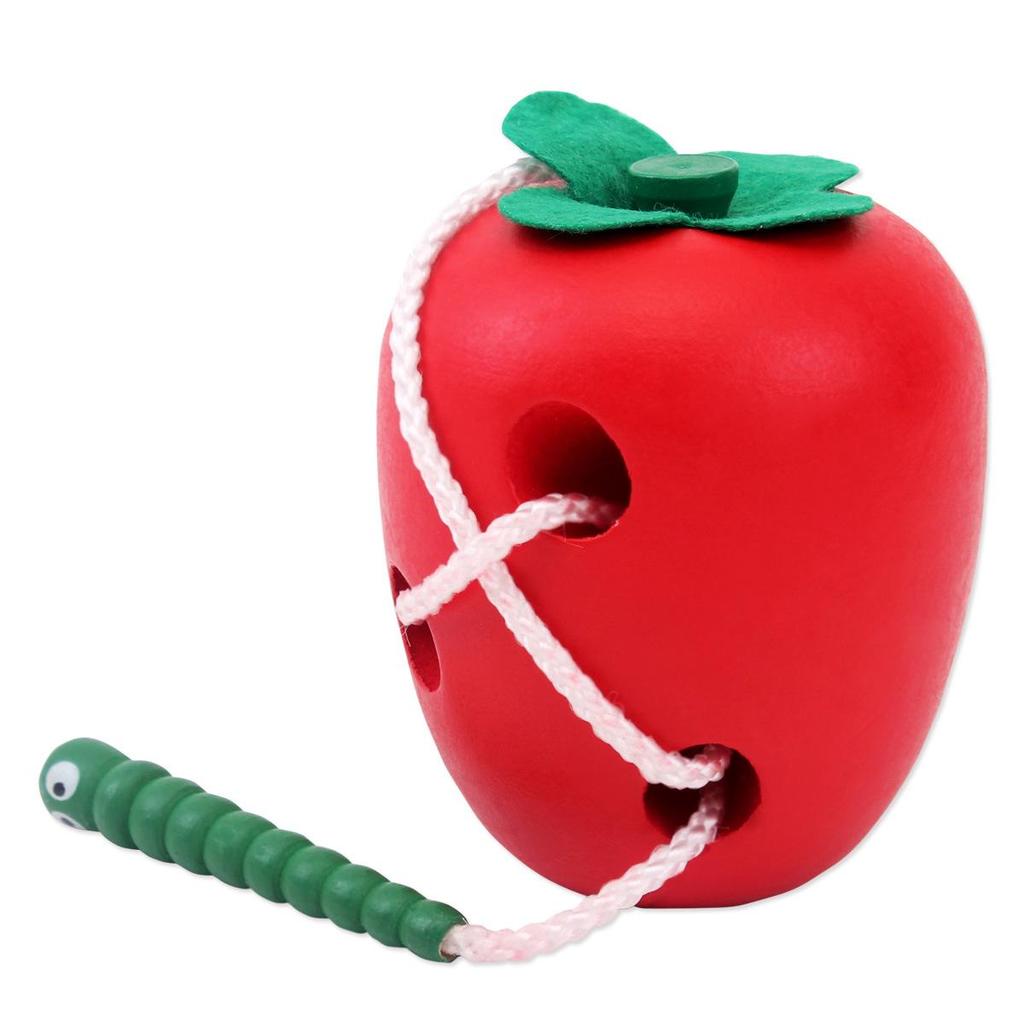 Wooden Worm & Apple Threading Puzzle: Children's Hand-Eye Coordination & Fine Motor Training Toy