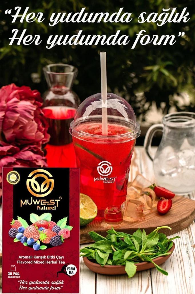 Muwest Naturel Detox Bylinný Čaj - Příchuť Směs Bobulí, 30 Sáčků pro Zdravý a Fit Životní Styl