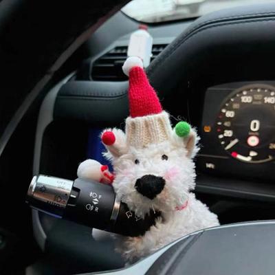 Car Shifter Lever Ornaments Cute Bowknot Dog Plush Doll Turn Signals And Wiper Guards Decoration Dolls Auto Interior Accessories