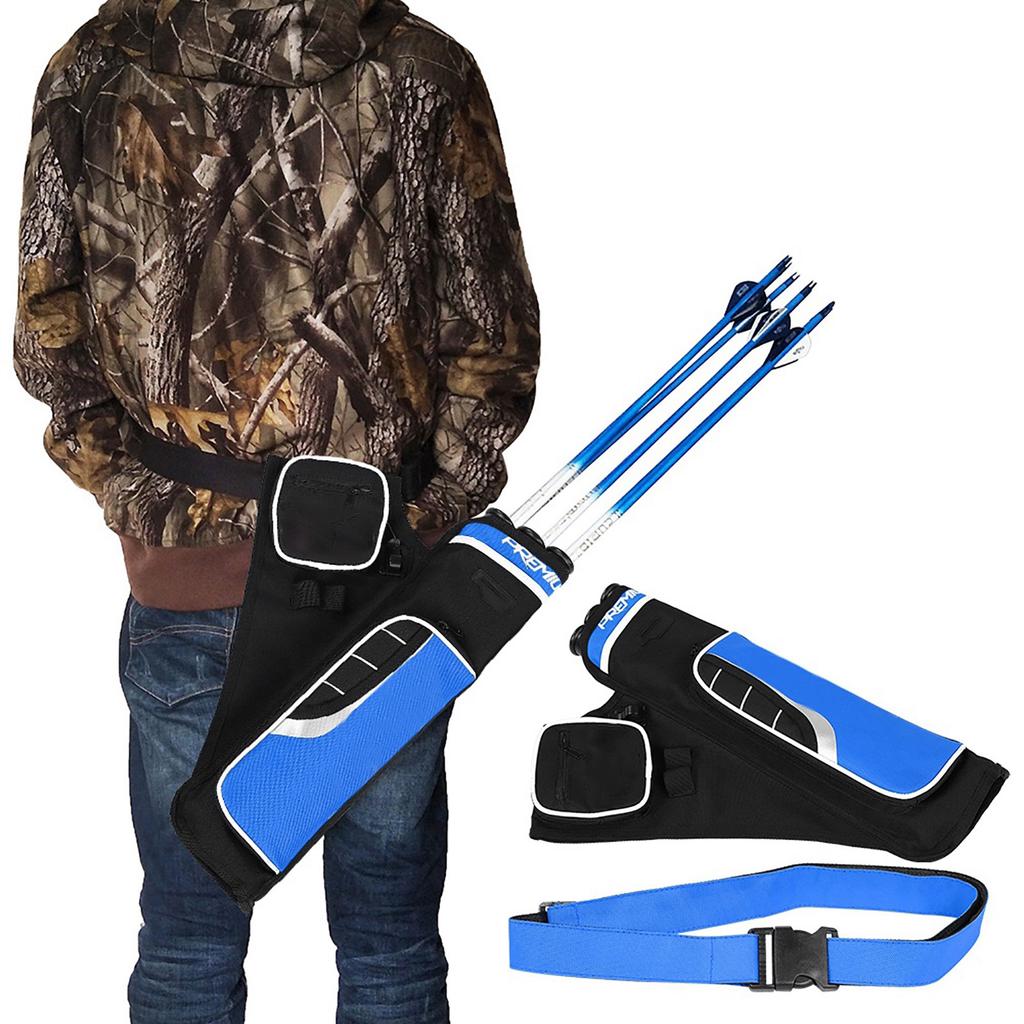 Archery Arrow Quiver Holder 3 Tubes Back Waist Shoulder Bag Pouch Bow Target(blue)