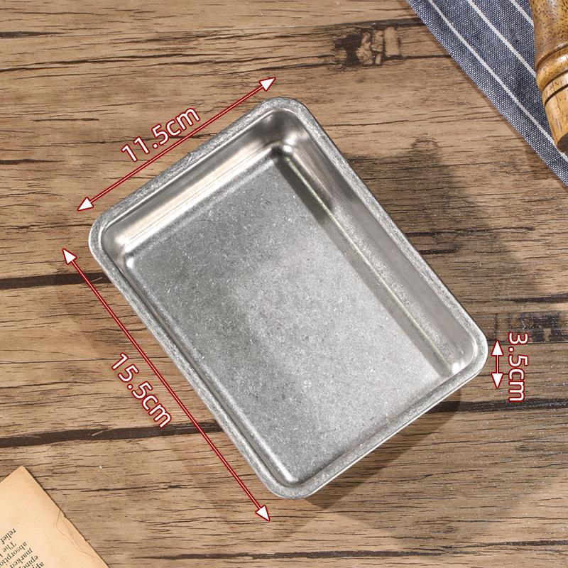 Japanese Style Retro Stainless Steel Square Plate with Ears for Snacks, Dessert, or Fried Chicken