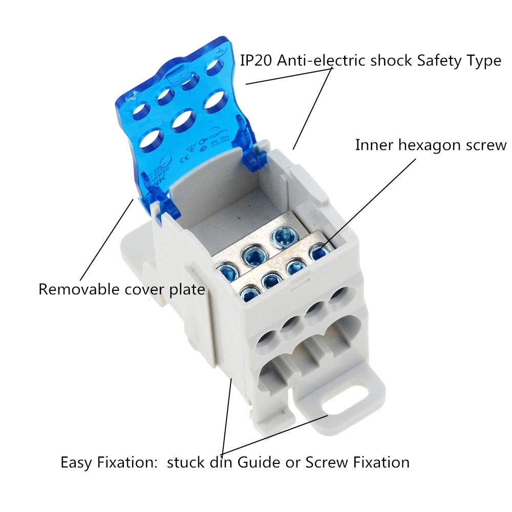 1PC UKK80A Terminal Block 1 In Many Out Din Rail Distribution Box Universal Electric Wire Connector