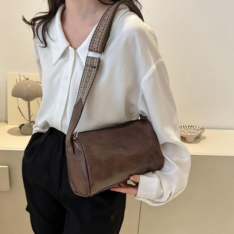 Vintage Shoulder Bag For Women Fashion Wide Strap Crossbody Bag Retro Pillow Messenger Handbag Ladies Tote
