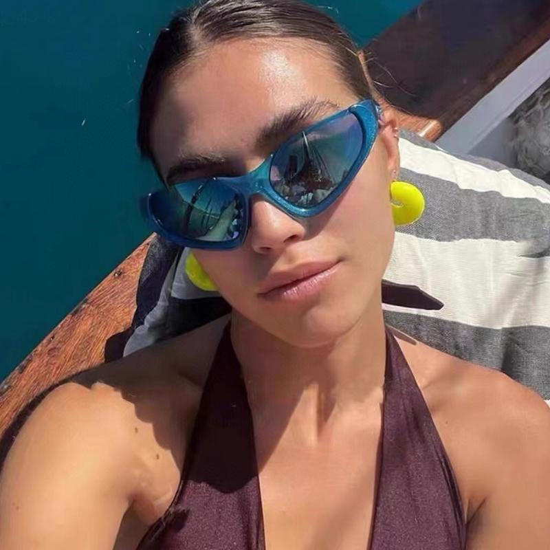 Steampunk Y2K Sunglasses Women Men Brand Design Sports Punk Sun Glasses Summer Unisex Blue Mirror Shades UV400