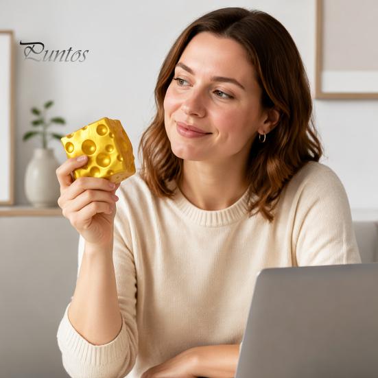 Tactile Sensory Toys Golden Cheese Stress Relief Toy, Giant Cube Squeeze Anxiety Simulated Food Pinch Toy for Reduction & Boredom