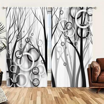 2pc 3D Stereoscopic Abstract Collage Printed Curtains - Set of 2 Panels for Children's Home Decor In Living Room, Bedroom