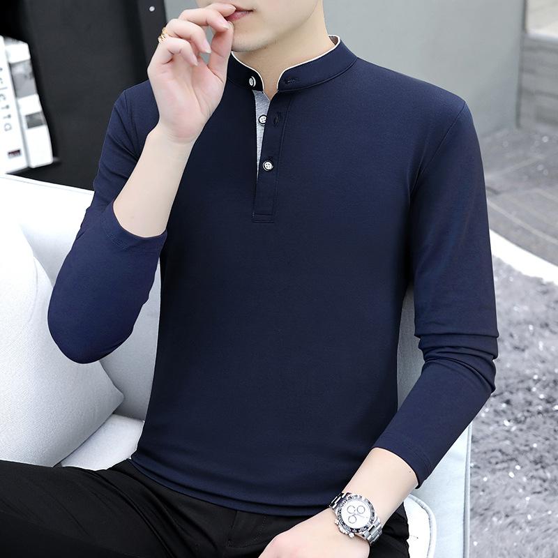 

Новая мужская футболка с воротником-стойкой и длинными рукавами, повседневная хлопковая футболка, нижняя рубашка XXXXL