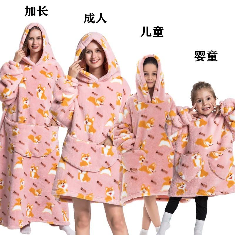 winter warm fleece hooded women's blanket sleeves fleece warm hooded sweater sweater women's hooded robe pajamas sleepwear robe