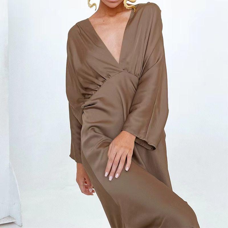 

Fashion Wind Women s New Elegant V Neck High Waist Dress Sexy V-neck High Waist Dress Brown S