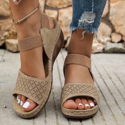 Fashion Women's Sandals for Solid Wedges Platform Sandles Summer Hollow Out Elastic Band Sandalias Outdoor Thick Bottom Ladies Shoes