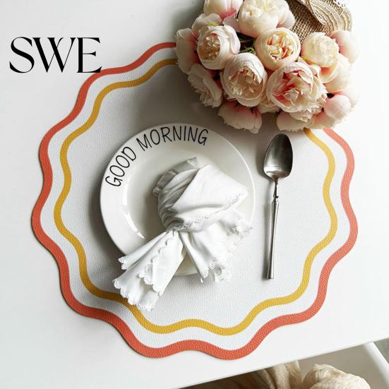 Faux Leather Table Mat Scalloped Placemat Heat-Resistant Non-slip Heat Insulation Quick-drying Place Waterproof Dining Protection Decoration
