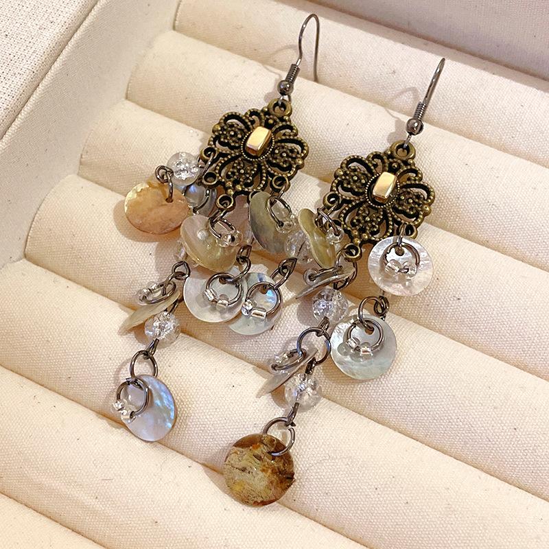 

Bohemian flower round fringed ear hook ethnic style retro long earrings atmosphere fashion versatile earrings