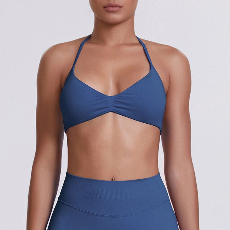 European and American Style Thin Strap Beauty Back Halter Sports Bra for Women, Pilates Yoga Tank Top, Seamless Fitness Underwear Camisole
