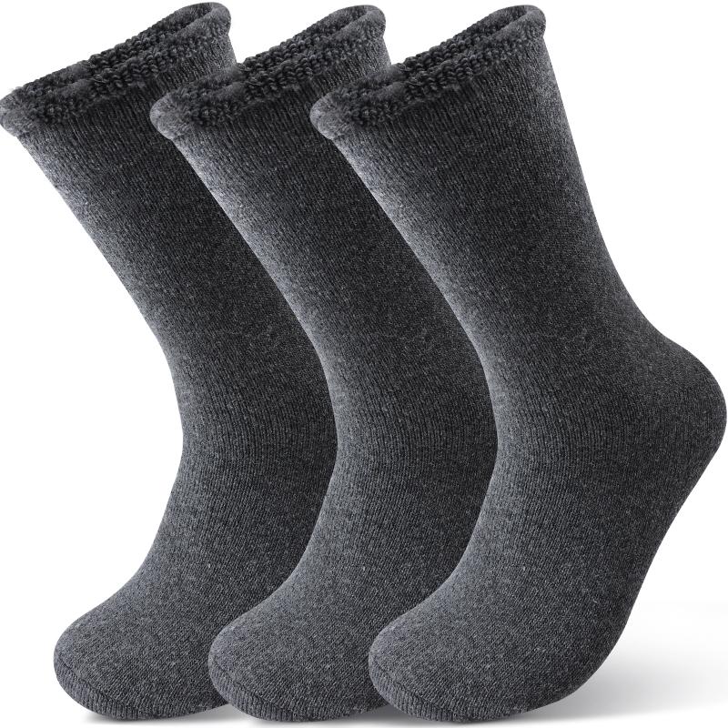 3 Pairs Winter Wool Men s Long Crew Socks Super Thick Thermal Socks Soft Inner Plain Plush Looped Socks One Size