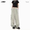 Men'S High Street Niche Personality Drawstring High Waisted Work Pants Trendy Brand American Pure Cotton Wide Leg Work Pants