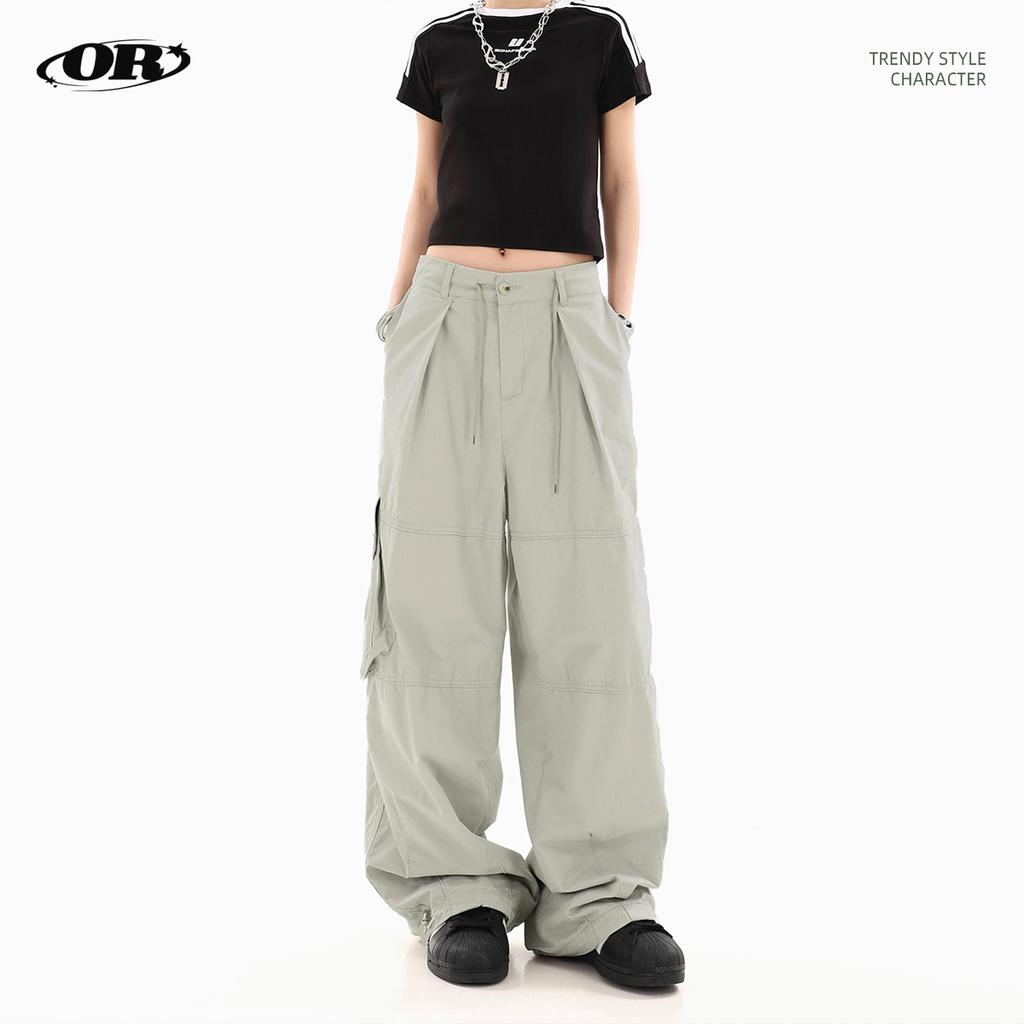 Men'S High Street Niche Personality Drawstring High Waisted Work Pants Trendy Brand American Pure Cotton Wide Leg Work Pants