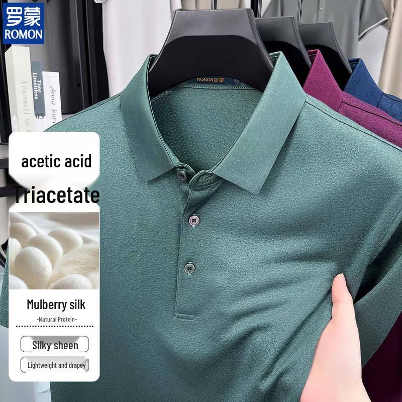 

Мужская рубашка-поло ROMON с коротким рукавом из ацетатно-шелковой смеси 3XL