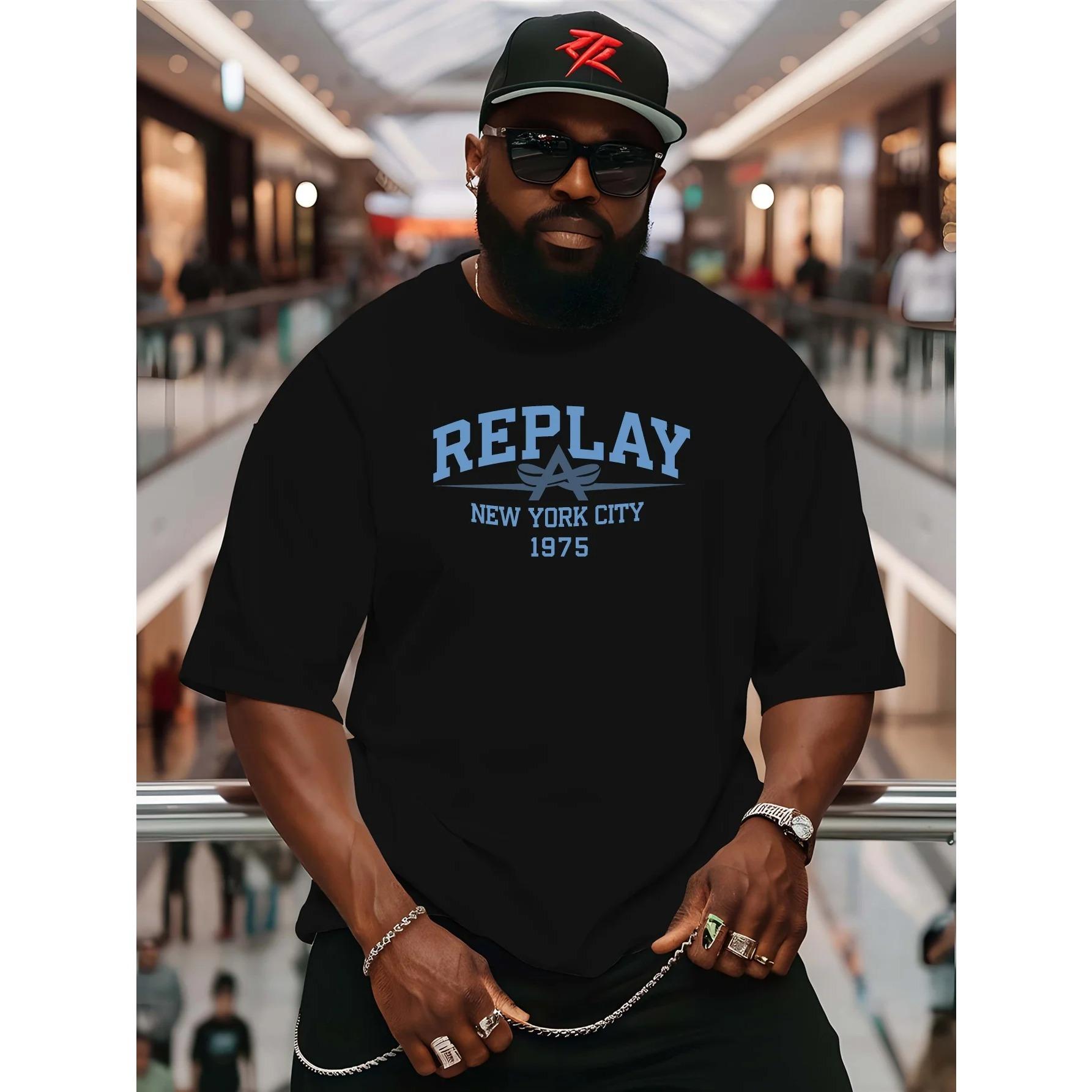 

SummerMenCottonTShirt Printing Tops Tees Male Fashion Letter REPLAY Short Sleeve Clothing Harajuku StreetwearRound neckTshirt 3XL