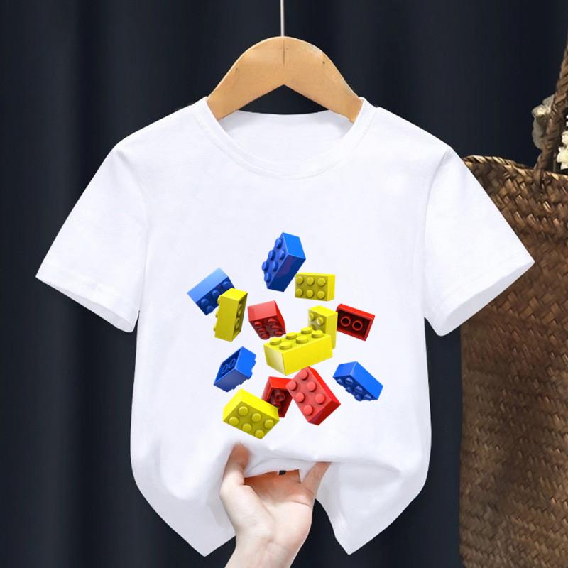 Master Builder Blocks Building Print Cartoon Kids T Shirt Girls Summer Tops Baby Boys Clothes Children Short Sleeve T-shirts