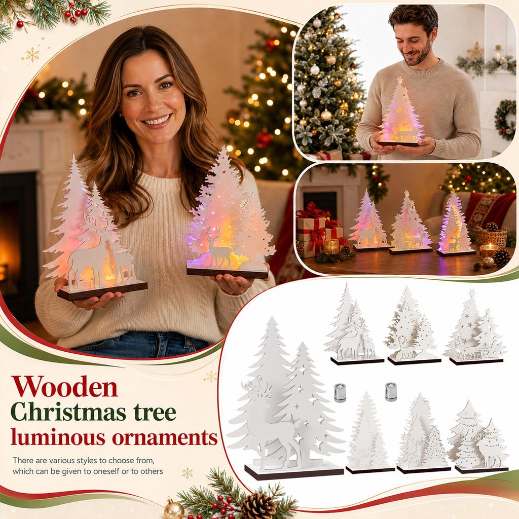 Christmas Tree Tabletop Wooden Decor with Colorful Lights , Holiday Desk Ornament for Festive Display