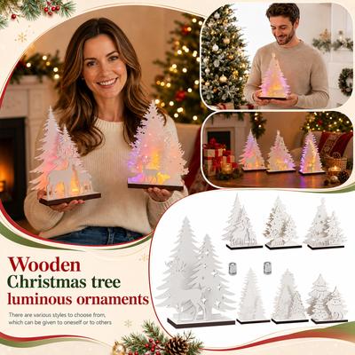 Christmas Tree Tabletop Wooden Decor with Colorful Lights, Holiday Desk Ornament for Festive Display