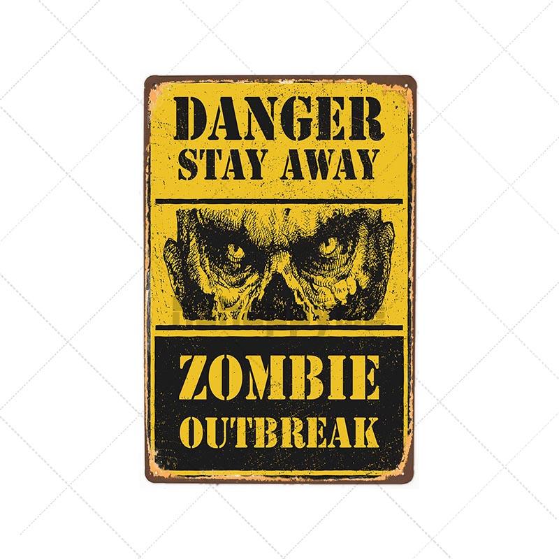 Danger Zombies Zone Retro Sign Metal Plaque Vintage Bar Pub Wall Decorative Plates Funny Poster Home Decor 20x30 CM