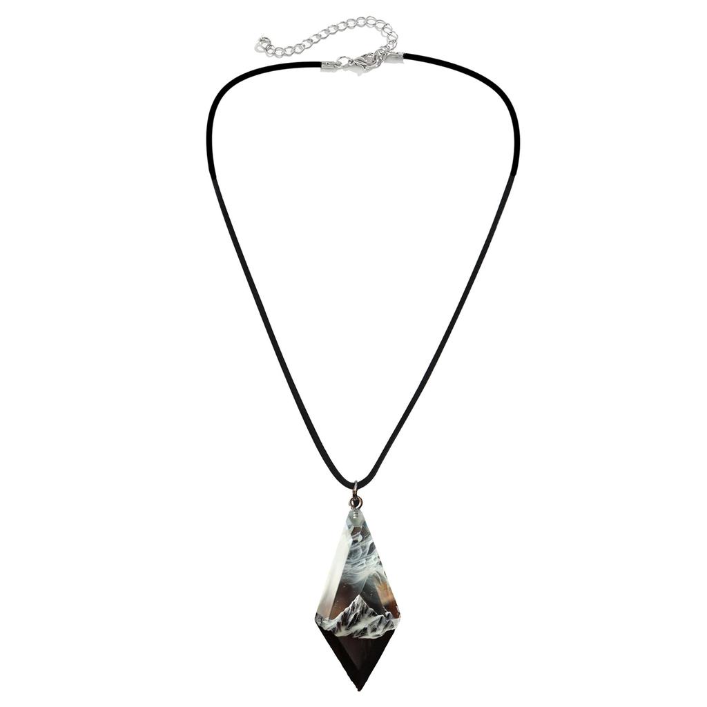 Handcrafted Necklace Adornment with Enchanting Landscape Inside Eye Catching Neckchain with Glow Snow Mountain Pendant