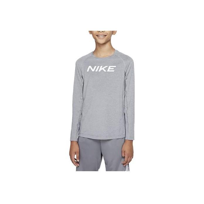 Nike Letter Print Round Neck Casual Long Sleeve T-Shirt Kids Tops Gray DM8529-091
