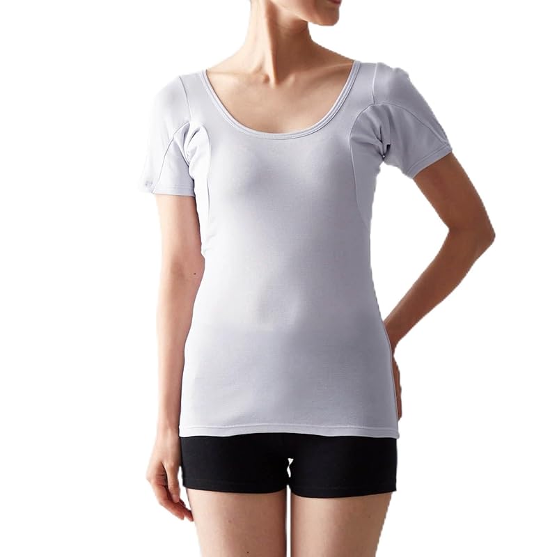

[Belle Maison] inner shirt ladies Super sweaty person double back three-quarter sleeve cotton blend sweat absorbing innerwear salary list ice gray L