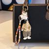 Cute Dressed Hippo Bag Charm, Handmade Fabric Hippo Keychain with Colorful Braided Rope