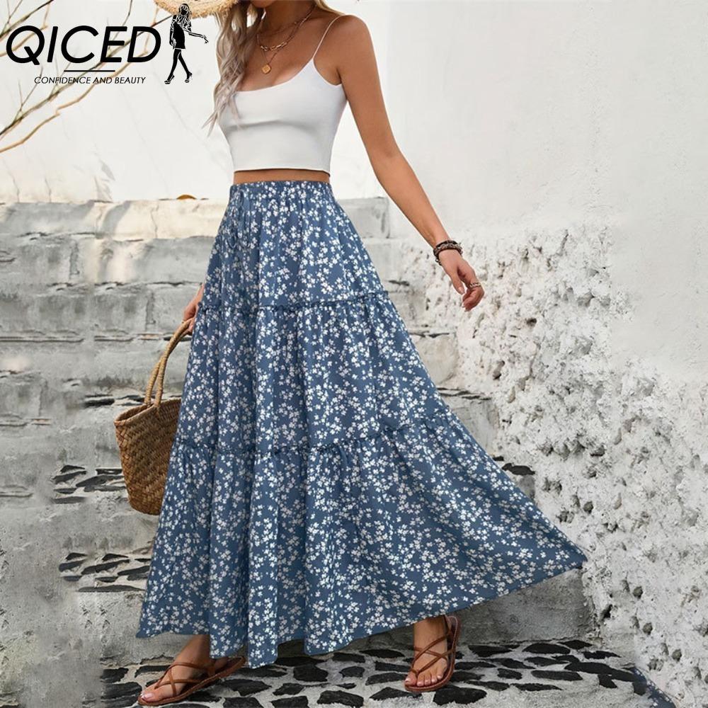 

QICED Women s Fashion Casual Floral Print Summer Spring Skirt XL синий