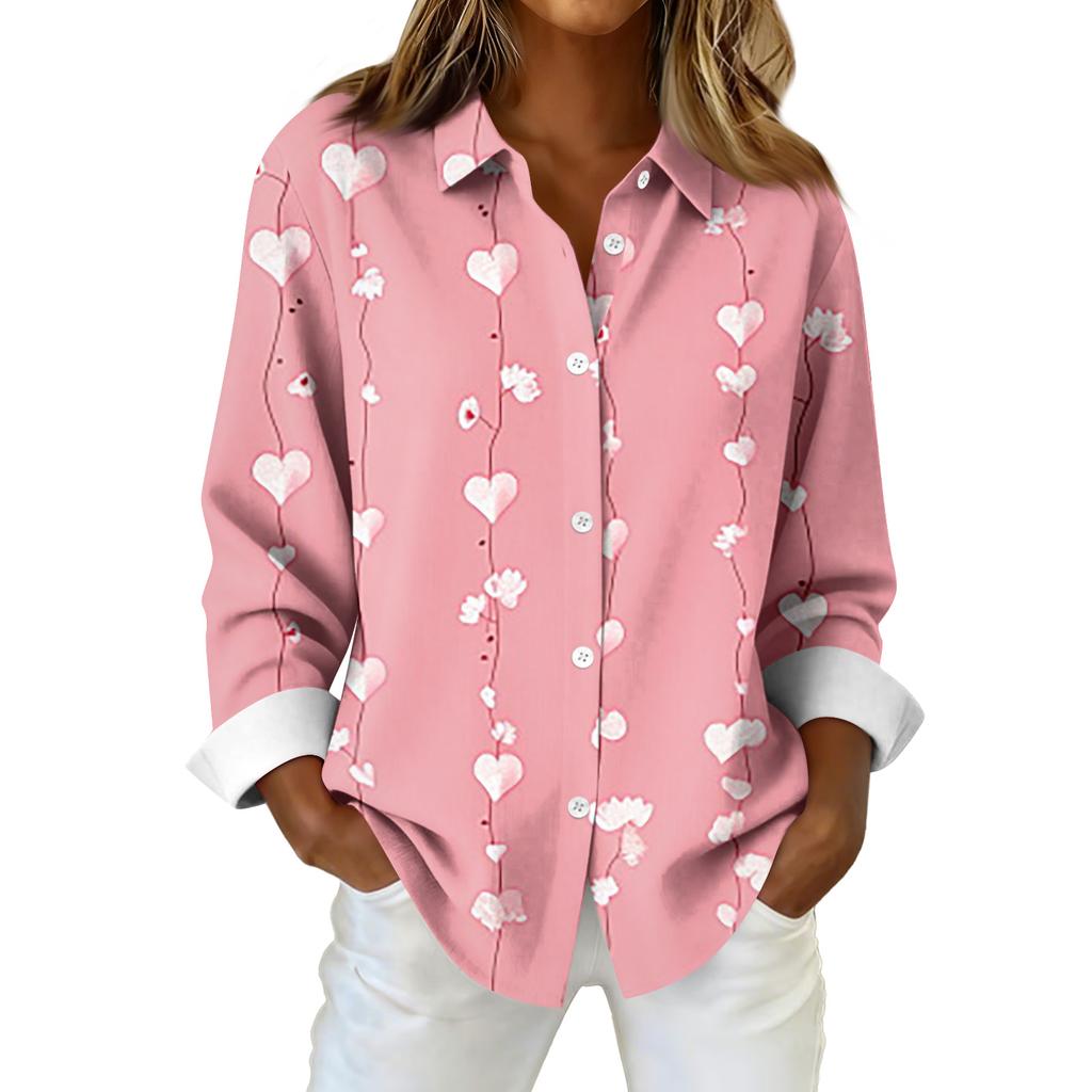 Damen Hemd Bluse Weihnachtsdruck Knopf Langarm Casual Basic Hemdkragen Normales Oberteil