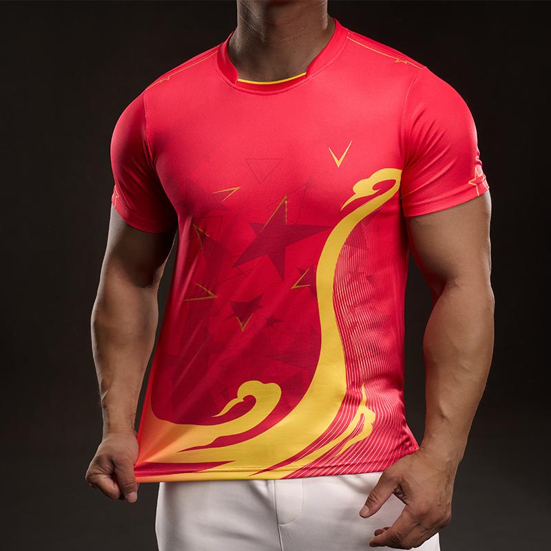 Summer Sports Style Star Print Casual Short-sleeved T-shirt Fashionable Slim Elastic Fitness Outdoor T-shirt