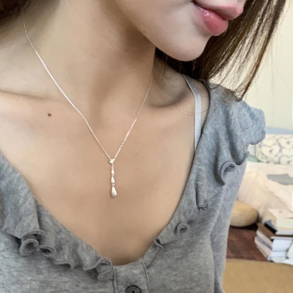 Elegant S925 Sterling Silver Water Drop Chain Tassel Necklace for Women - High-End Brushed Clavicle Choker Trendy and Simple Design